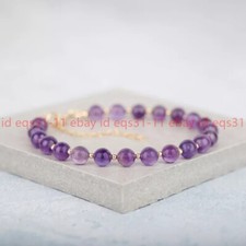 A Dainty Amethyst Smooth Round Beads February Birthstone Women Bracelet 6-12mm