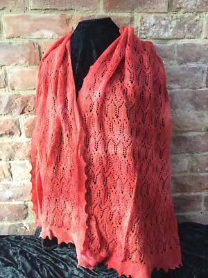 MoBair Baby Alpaka handgefärbte Stola weich rot orange rosa Töne 72x26 