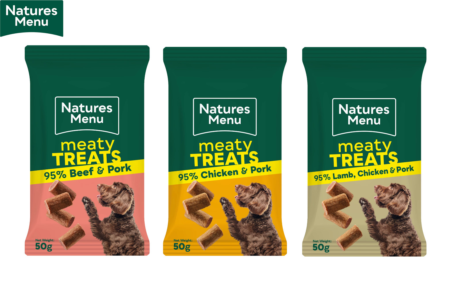 3 PCK NATURES MENU ORIGINAL REAL MEATY TREATS MIXED VARIETY DOG PUPPY TREATS 50G