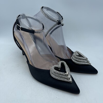 Dee Zee Women’s Rhinestone Ankle Strap Heels Pointed Toe Stiletto Heart  Size