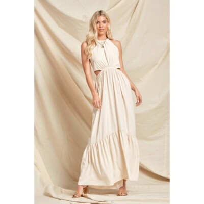 Bohemian Cream Solid Cut Out Waist Full Long Length Maxi Dress Women's | eBay Bohemian Cream Solid Cut Out Waist Full Long Length Maxi Dress Women's | eBay
