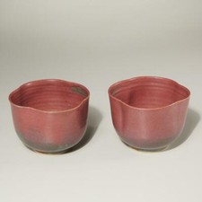 PAIR OF (2) HANDMADE STUDIO ART POTTERY PURPLE BOWLS, SIGNED BY ARTIST "CR"