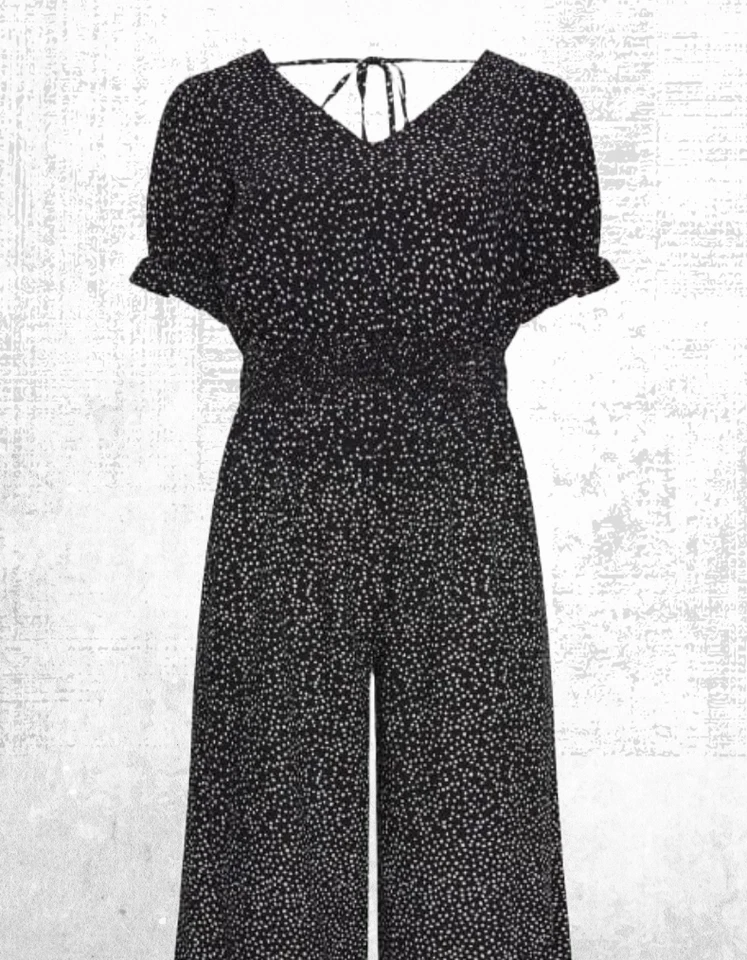 Ex Women’s Short Sleeve Floral Polka Dot Wide Leg Jumpsuits in Black — 第 4/4 张图片