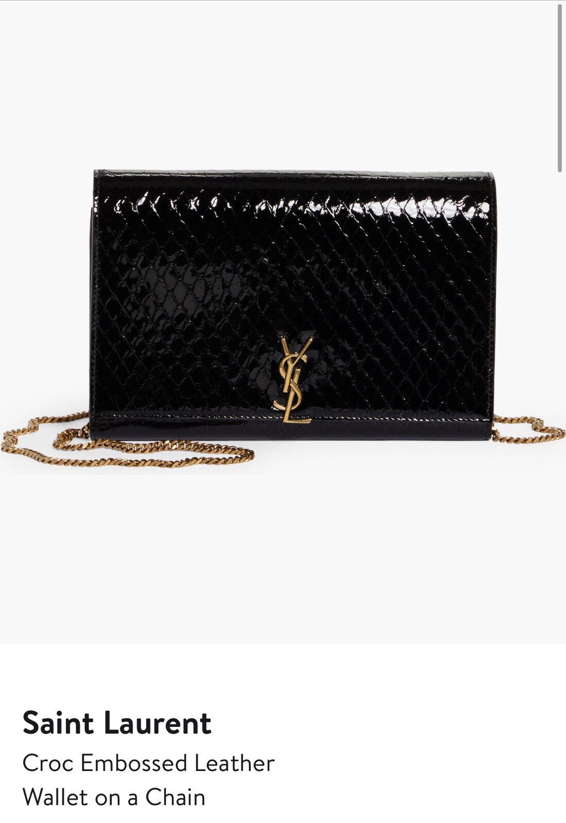 Saint Laurent Portafoglio in pelle goffrata Croc su una catena nuovo con scatola e sacchetto antipolvere