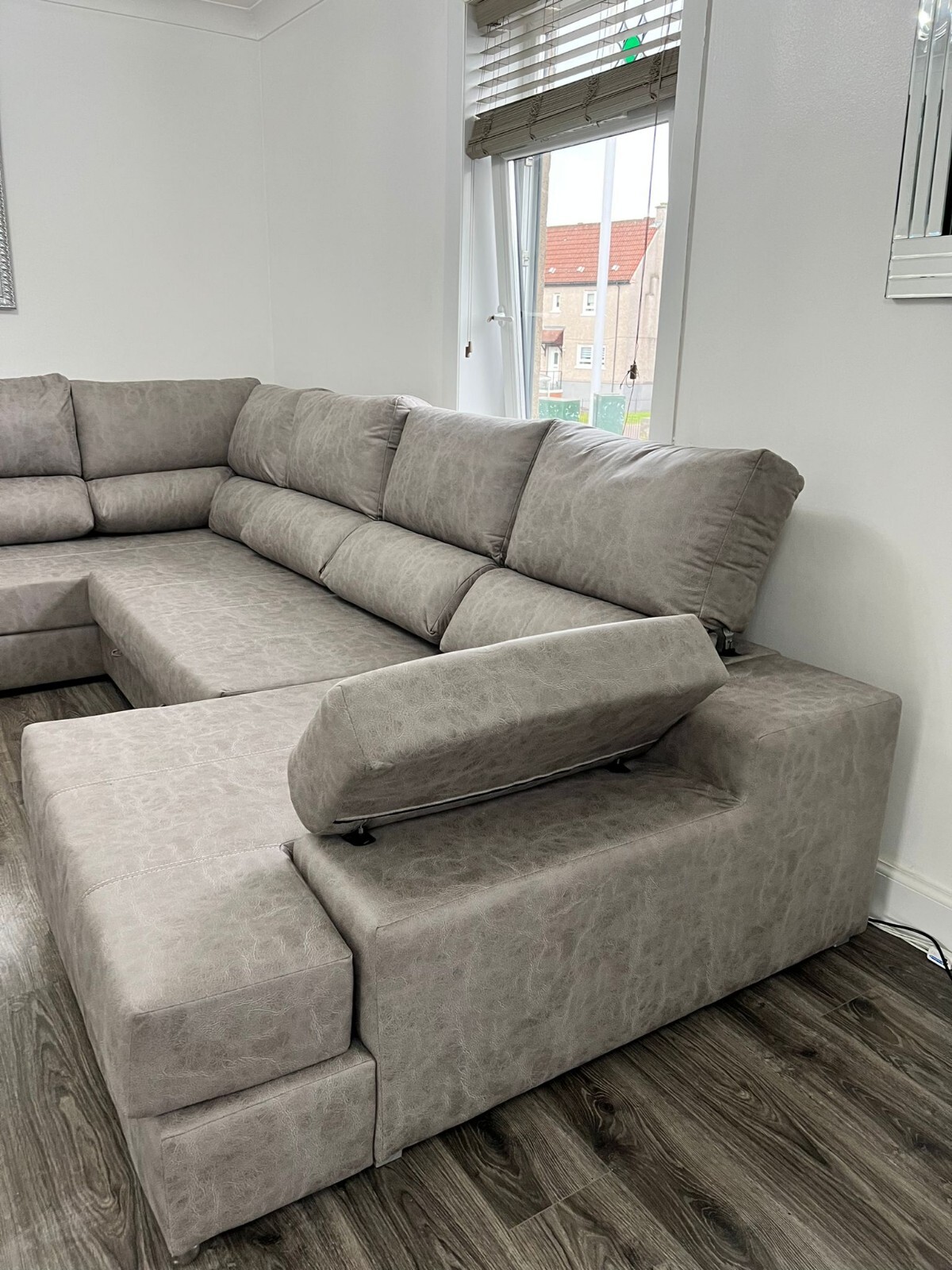 Suede grey large corner couch / bed eBay