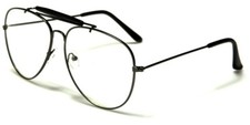 NEW BLACK AVIATOR FRAME ROUND PILOT STYLE GLASSES CLEAR LENS QUALITY NOSE GUARD