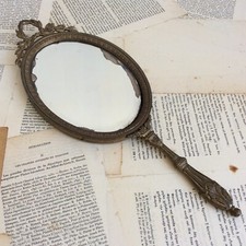 Hand Face Mirror Gilded Bronze Beveled Glass 19th Century Louis XVI Style