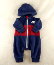 Nike Air Hooded Zip-Up Sweatsuit Romper Jumpsuit Blue Red Size 3-6 mos Clean