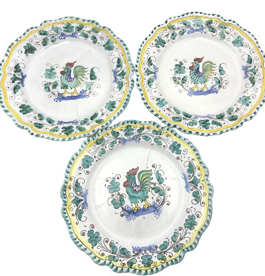 Vintage Orvieto Green Rooster Plates 9.75'' Walter Hatches Italy Lot 3 As