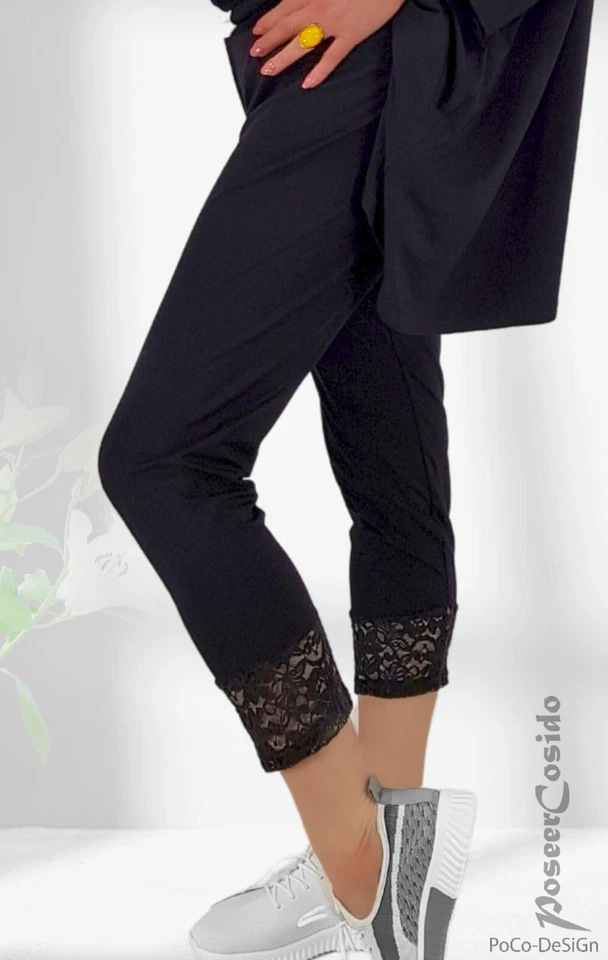 LAGENLOOK 7/8 Leggins Hose Spitze schwarz XL-XXL-XXXL 42 44 46 48 50 52 54 56 58 - Bild 1 von 4