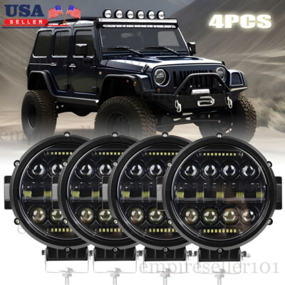 4PCS 7 inch Round LED Lights Pods Bar Flood Spot Driving Lamps SUV Offroad Truck