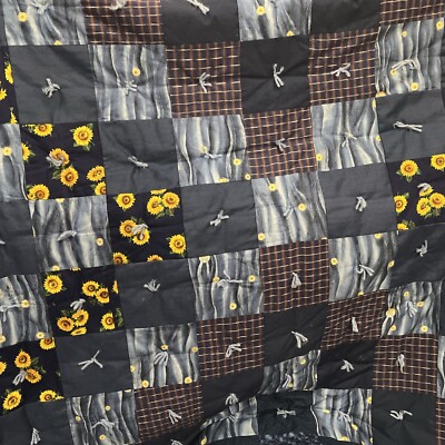 patch quilt Blue  92  X  60 Sunflower