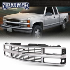 Silver Grille Wblack Insert Fit For 94-00 Chevy Pickup Suburban Tahoe Blazer