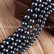 8/10/12mm Rainbow Black South Sea Shell Pearl Round Loose Beads Jewelry Making