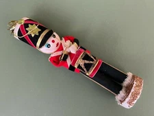 VTG Japan Flock Paper Felt Gold Tinsel Stand Drummer Nutcracker Christmas Decor