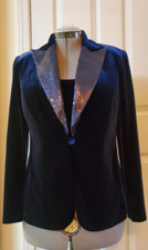 Alex Evenings 2PC Womens Blue Velvet Stretch Sequin Jacket  Tank Top Size S