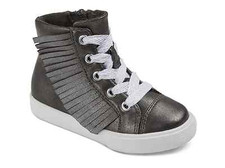 Cat  Jack Girls Gray Metallic Jaye Fringe High Top Sneakers Shoes - NWT 5  9