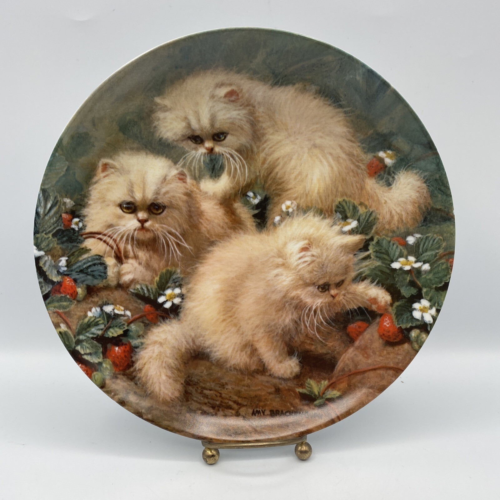 Strawberries And Cream Cream Persians Knowles Collector Plate Cats 1988