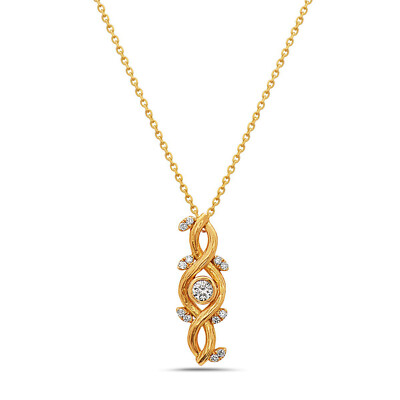 0,21ct Zargenfassung Diamant Zweig Anhänger Kette Halskette 18k Gelbgold
