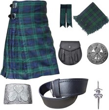 Scottish Traditional Black Watch 8 Yards 16 oz Tartan Kilt Outfit Deal