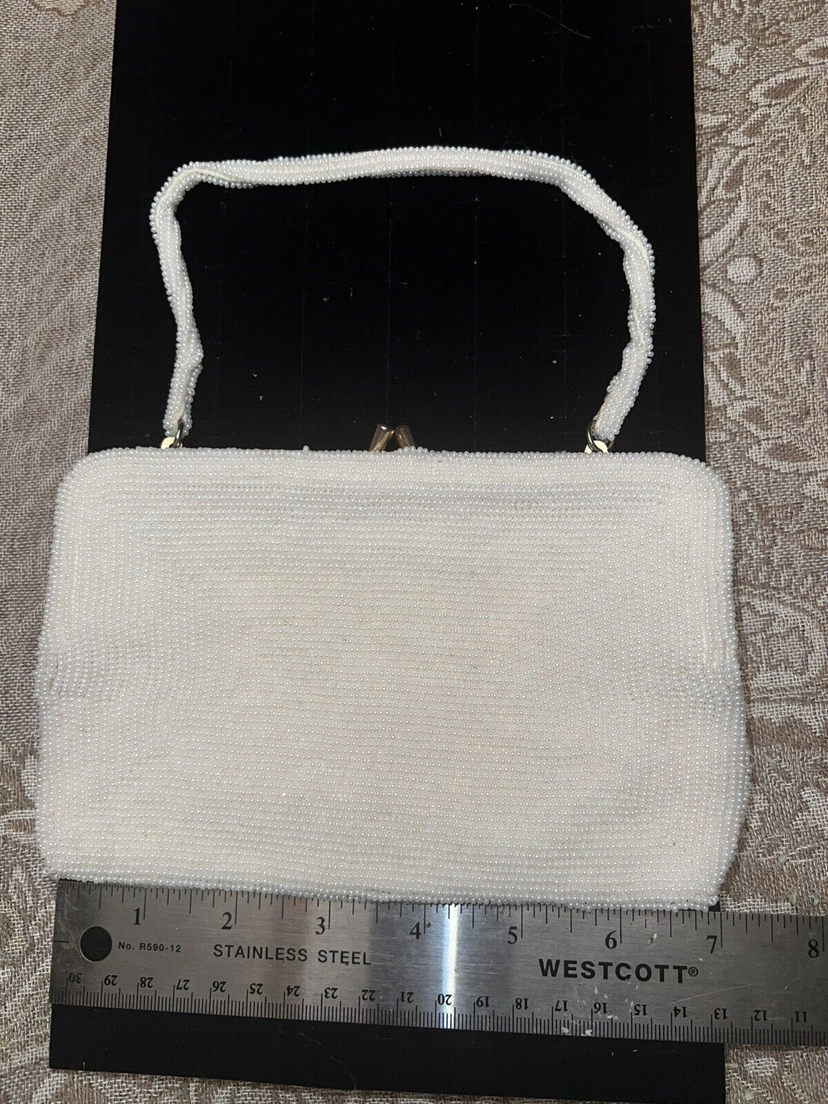 Vintage Fully Beaded White Purse Evening Bag - image 4