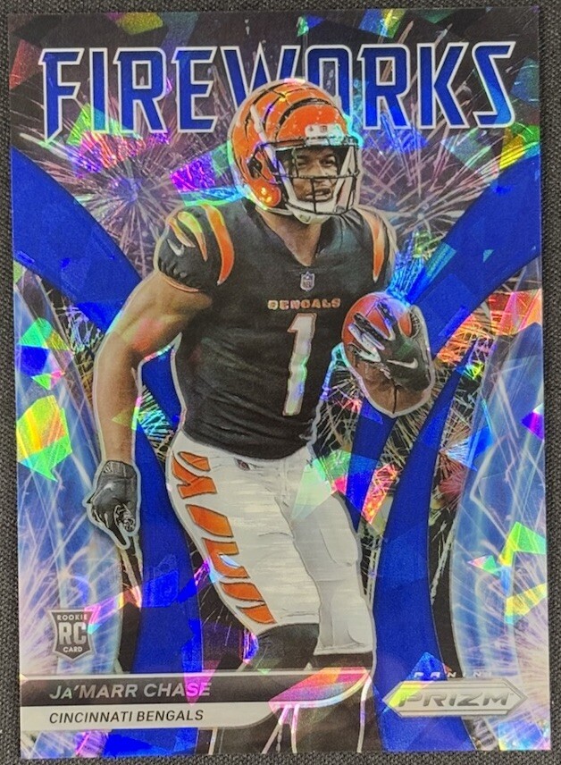 Ja'Marr Chase 2021 Prizm Fireworks Blue Ice /99 Rookie RC #F-11 Bengals