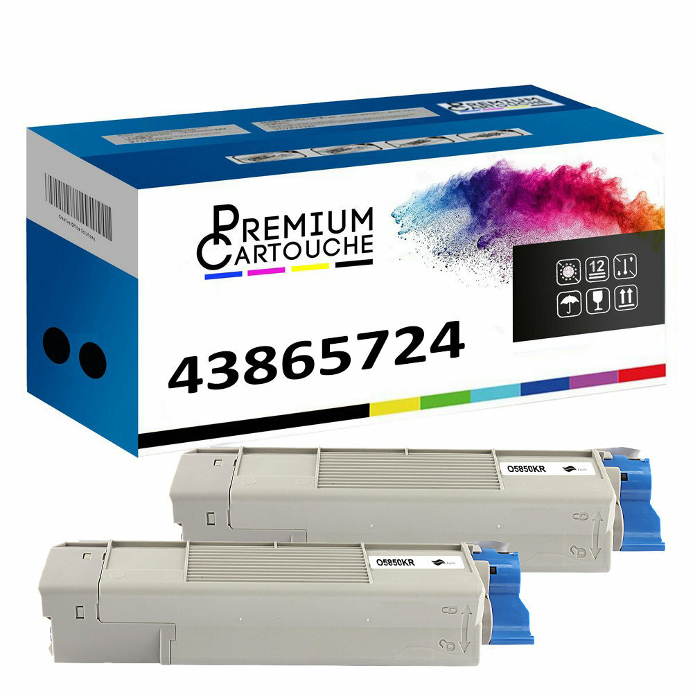 Toner 43865724 Noir pour Imprimante OKI - Cartouche Compatible x2