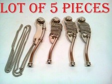 Lot Of 5 Nautical Antique Brass Nickel Finish Boatswain's Pipe Bosun Whistle
