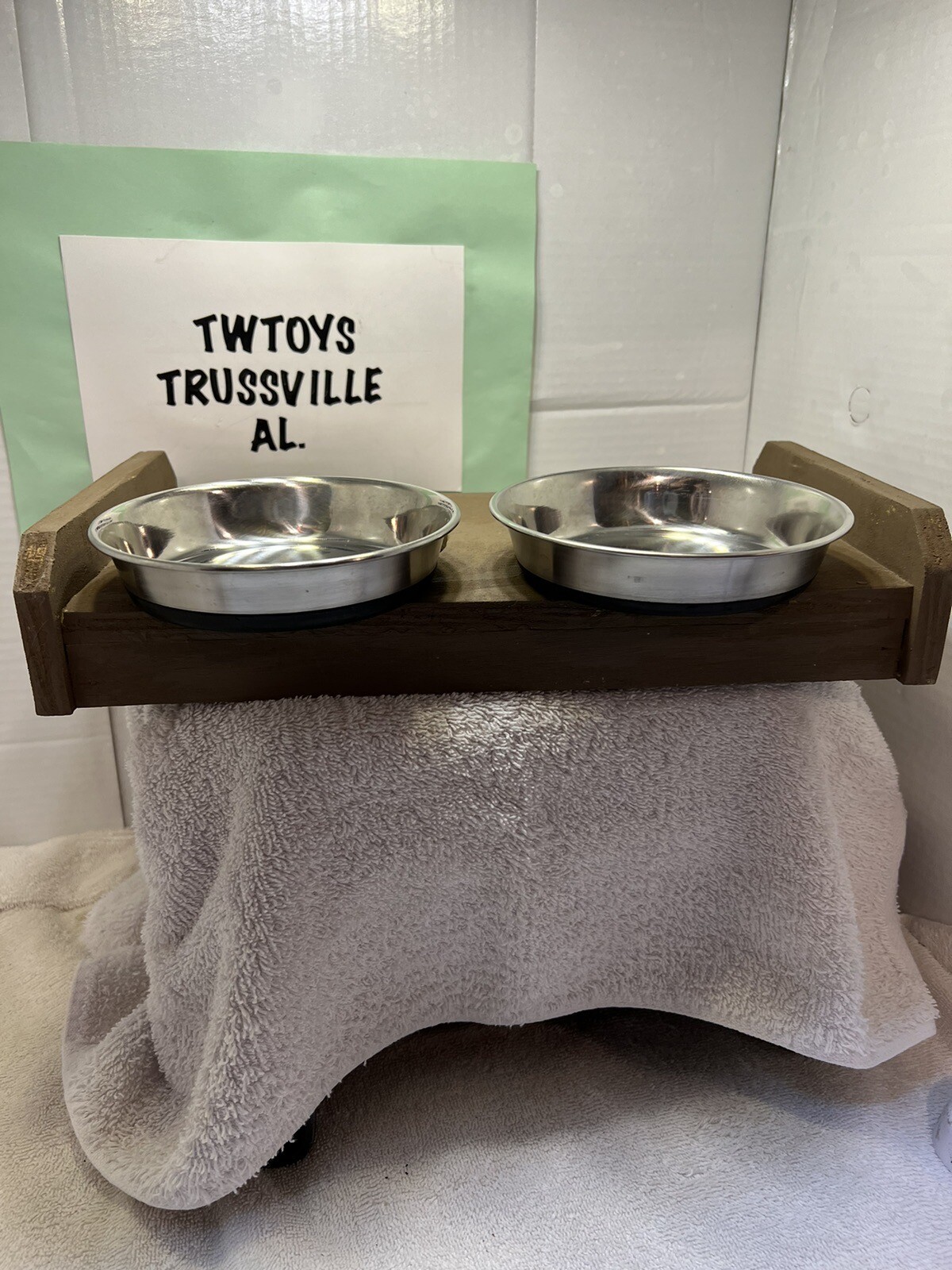 Beautiful Handmade Standing Double Wooden Dog Bowl Feeding Station eBay