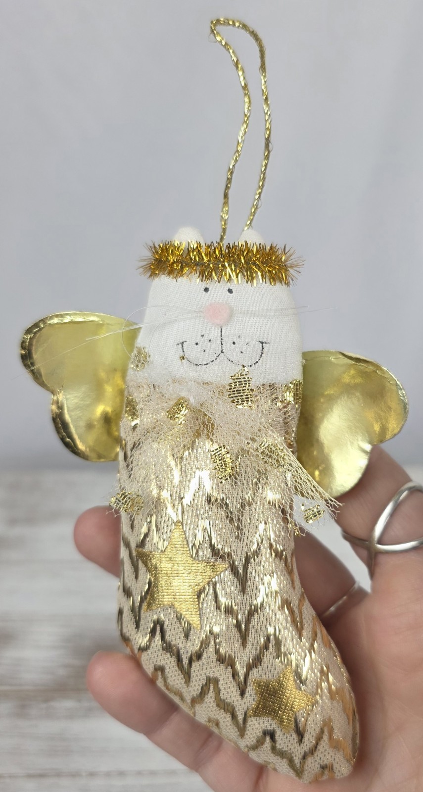 Vintage Angel Kitten/Cat In Stocking Christmas Ornament