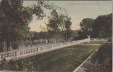 Spangler Park Zanesville Ohio OH 1909 River Bridge Garden Fountain Postcard
