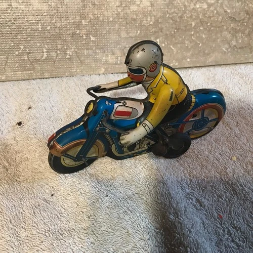 VINTAGE  OHIO ART ? TIN LITO WIND-UP MOTORCYCLE NO KEY ALL ORIGINAL VERY RARE