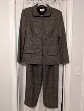 Talbots 2-Piece Brown Tweed Herringbone Pant Suit Size 6 Preppy Academia Office
