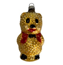 Vintage 1970s Blown Glass Golden Teddy Bear Ornament 4" Made In USA