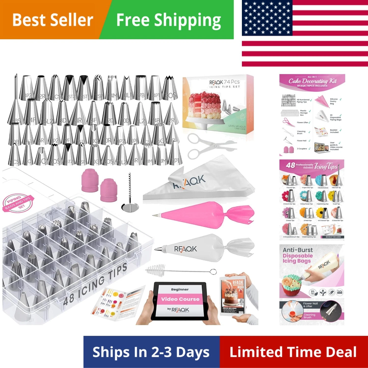 74 PCs Icing Piping Bags and Tips Set, Cake Decorating Kit with 48-Numbered P...
Opens in a new wind