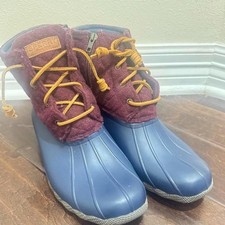 Sperry Saltwater Duck Boots Burgundy Navy Quilted Wool Size 11.