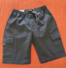 MS Black Cargo Shorts Elastic Waist Drawstring Pockets Men's Outdoor Casual