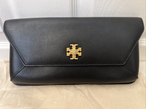 Nuova pochette TORY BURCH Kira pelle ciottolata busta logo nera