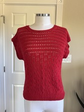 Vintage Crochet Knit Sleeveless Red Top - S