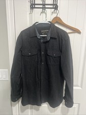 Grizzly Mountain Mens Large L Size Gray Solid Flannel Button Up Shirt Outdoor