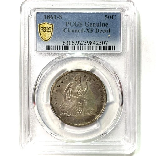 PCGS 1861-S Seated Liberty Half Dollar Extremely Fine XF Coin, Cleaned #26019