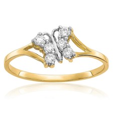 10K Solid Yellow Gold CZ Butterfly Statement Ring