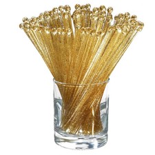 Clear Gold Glitter Plastic Round Ball Head Crystal Swizzle Sticks 100 PCS