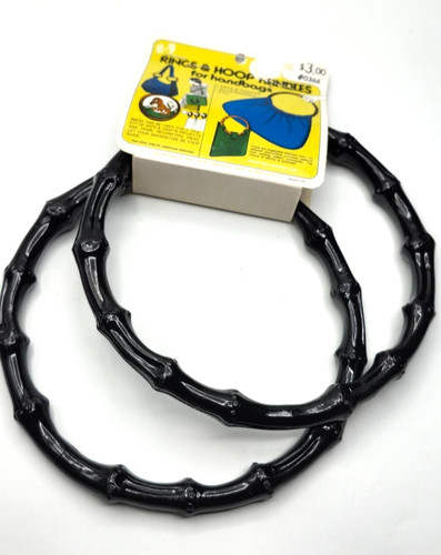 Vintage Rings and Hoop Handles Handbags Pair 7" Black Plastic Bamboo Style