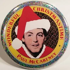 Beatles PIN BUTTON Paul McCartney Wonderful Christmas Time Tree Ornament Gift
