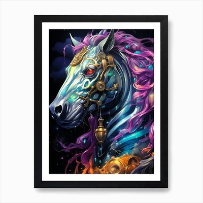 Steampunk Pferd Kunstdruck gerahmt Wandbild Poster Leinwanddruck Bild