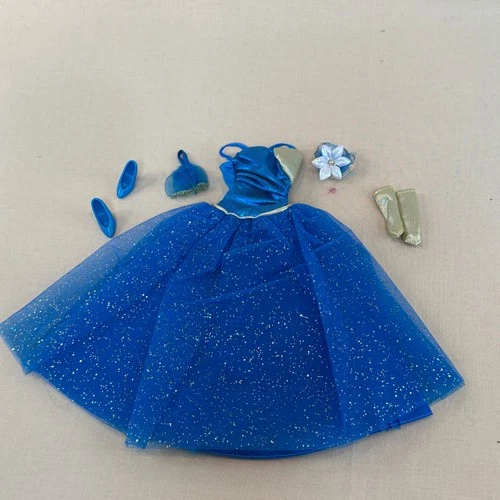 VTG BARBIE PARTY DAZZLE FASHIONs Blue Gold GOWN Sparkle Glitter w/ accessories