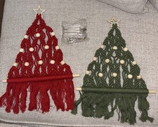 2 Macrame' Christmas Trees Green  Red With Beads Decor Hanging NEW