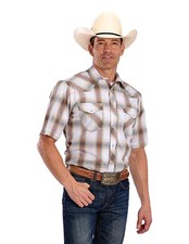 Roper Western Shirt Mens S/S Plaid Snaps White 01-002-0101-4069 WH