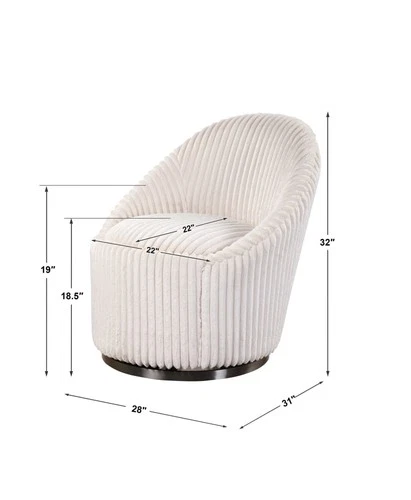 Uttermost 23578 Crue 28"W Modern Luxury White Fluted Chenille - Ivory / Brushed - Picture 2 of 2